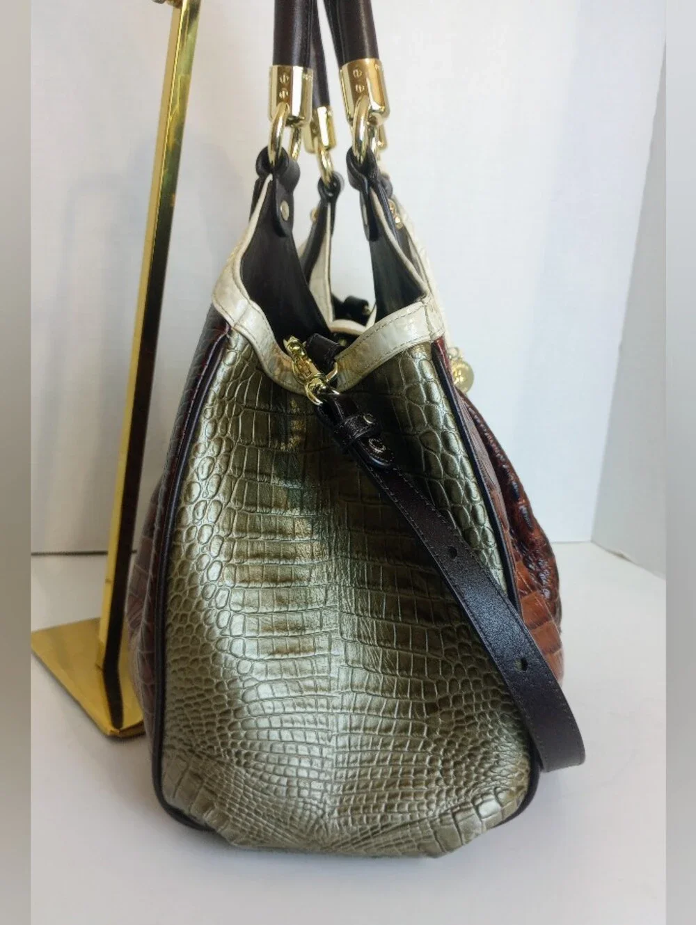 Brahmin Elisa Hobo Crossbody Satchel Croc Embossed Leather Multi Color
